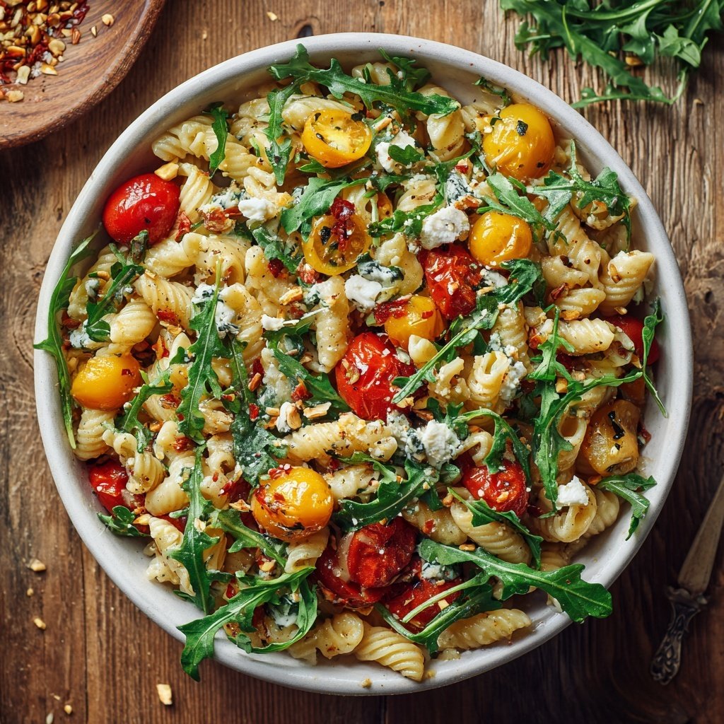 Mediterraner Nudelsalat mit Rucola