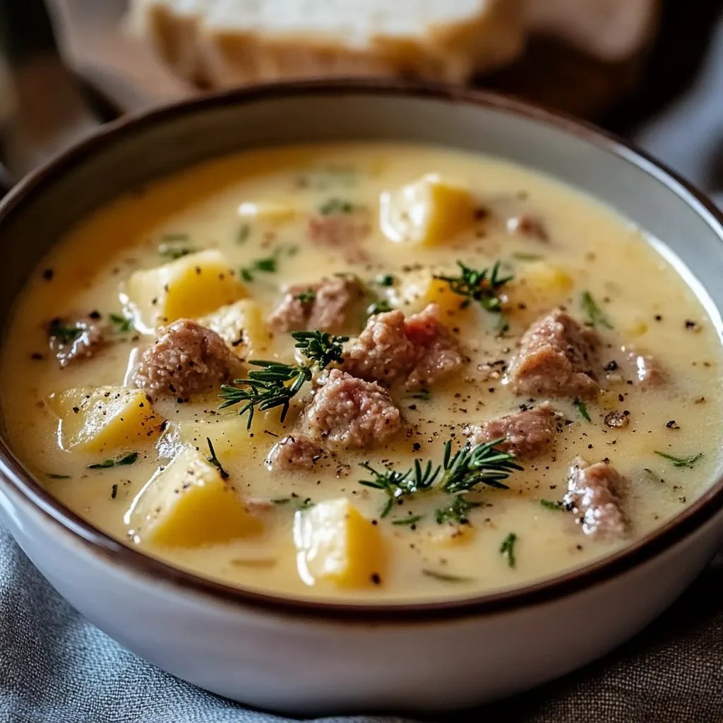Cremige Käsesuppe mit Hackfleisch vom Huhn